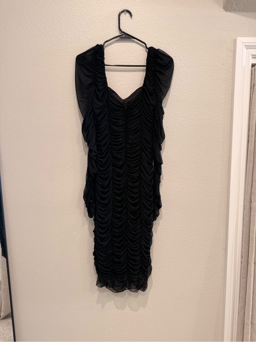 Fashion Nova Black Ruched V-Neck Midi Dress